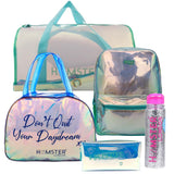 Duffle Bag Aqua + Backpack + Boston Bag + Glitter Bottle + Pouch