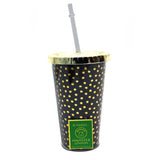 Golden Dotted Black Straw Sipper