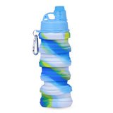 Silicone Expandable and Foldable Water Bottle White Blue