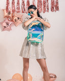 Girl's Fashion Shiny Backpack Aqua With Glitter Bottle