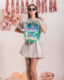 Girl's Fashion Shiny Backpack Aqua With Glitter Bottle