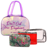 Boston Bag Purple With Makeup Pouch Set Of 3 Tropical DQYD