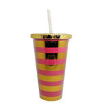 Large Straw Sipper 900 ml Pink Golden Stripe