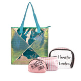 Classic Tote Bag Aqua With Makeup Pouch Set Of 3