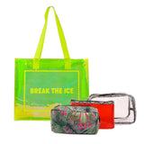 Tote Bag Green With Makeup Pouch Set Of 3 Tropical
