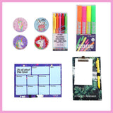 Magnetic White Board Memo Pad, Colored Gel Pen,  Scented Gel Marker, and 2d Glass Magnets Unicorn